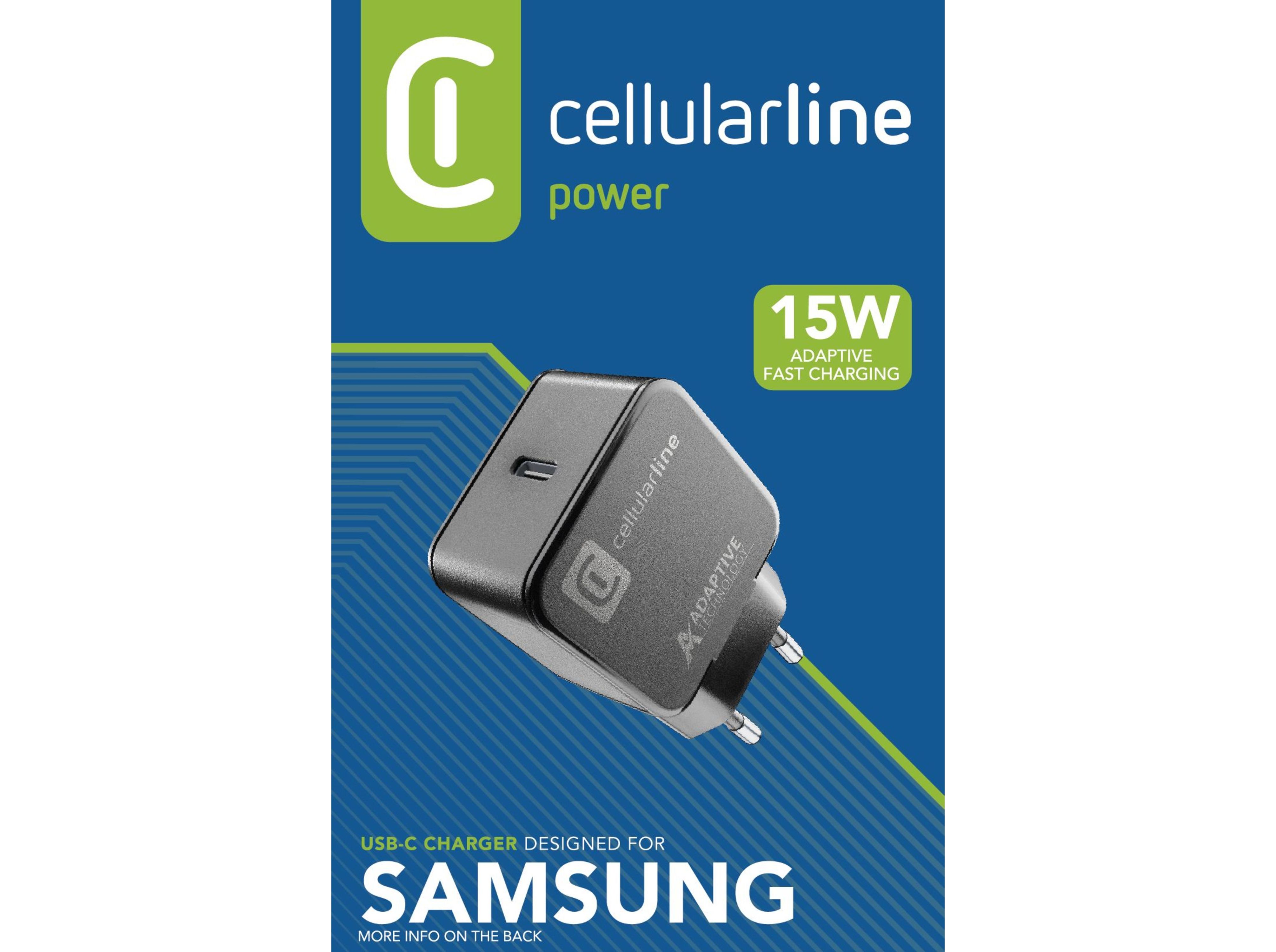 CARREGADOR USB-C CELLULARLINE 15W PARA SAMSUNG PRETO