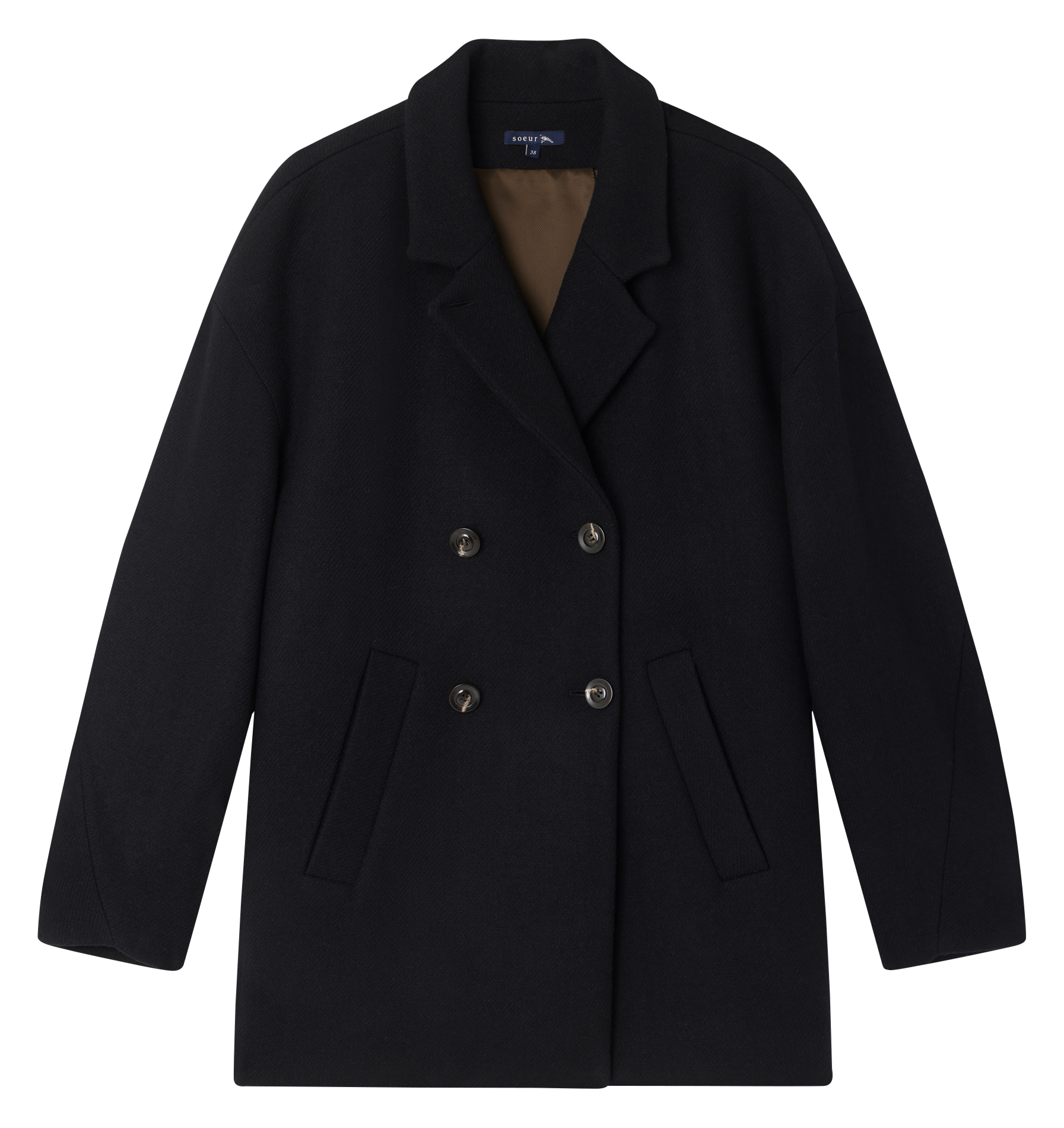 SALFORD - Manteau long tweed en laine| Noir