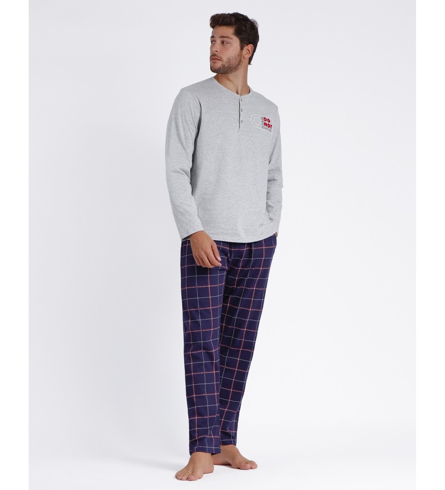 Admas Pijama Manga Larga Do Not Disturb cinza