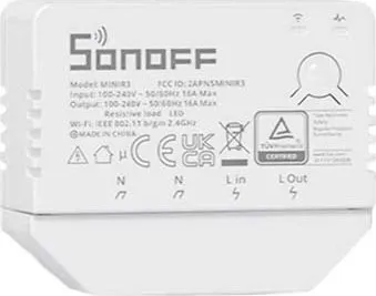 Sonoff MINIR3, Intelligent kontakt, Hvid, 100 - 240 V, 50 - 60 Hz, 16 A, 3500 W