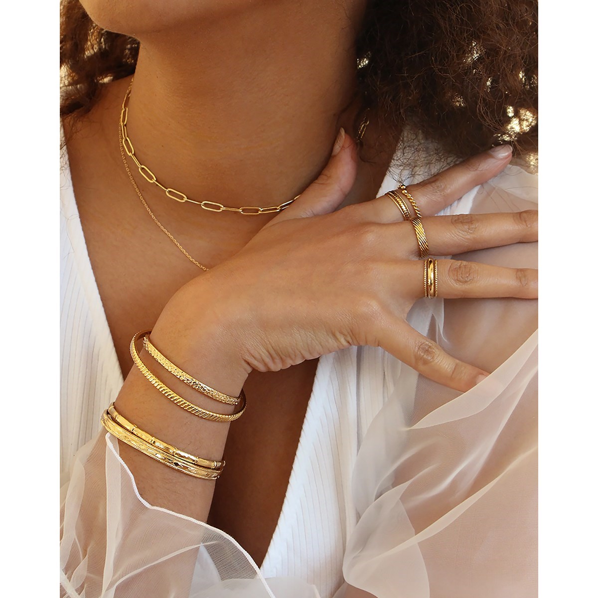 Jonc ajustable OR bambou dorée à l'or fin 24K KAIA