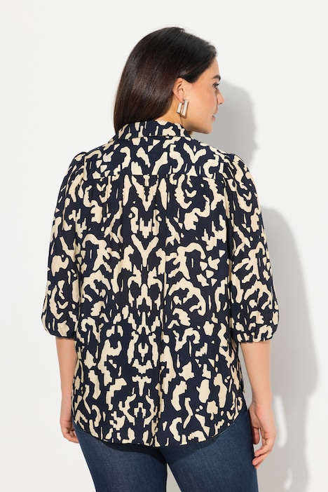 Bluse, Oversized, Hemdkragen, 3/4-Arm, hinten länger