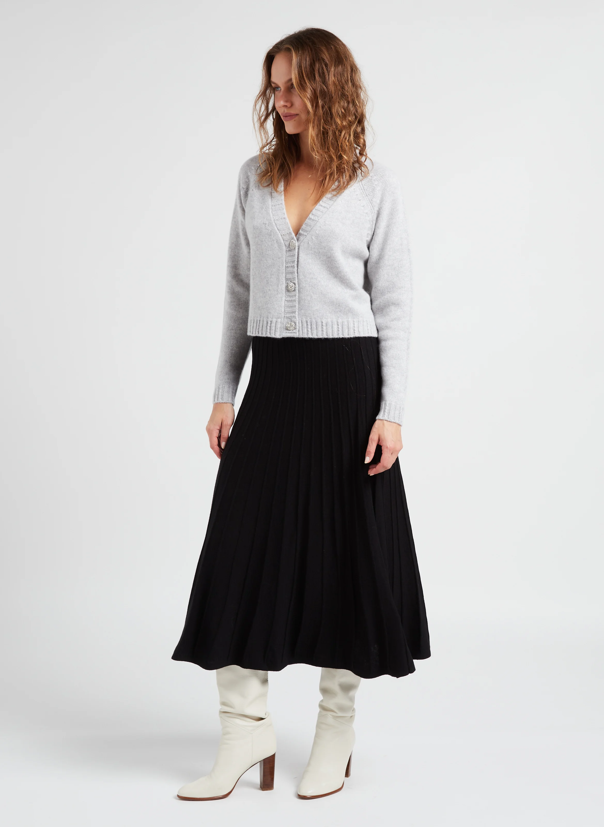 CLAPAM - Gilet court col V en cachemire | Gris