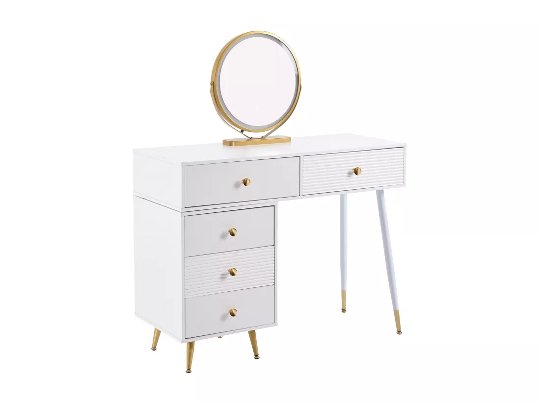 Coiffeuse avec miroir et éclairage LED - 2 tiroirs et une armoire amovible - Blanc (tabouret non inclus)