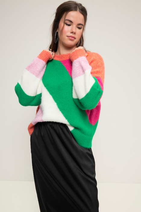 Pullover, oversized, Blockstreifen, Rundhals, Langarm