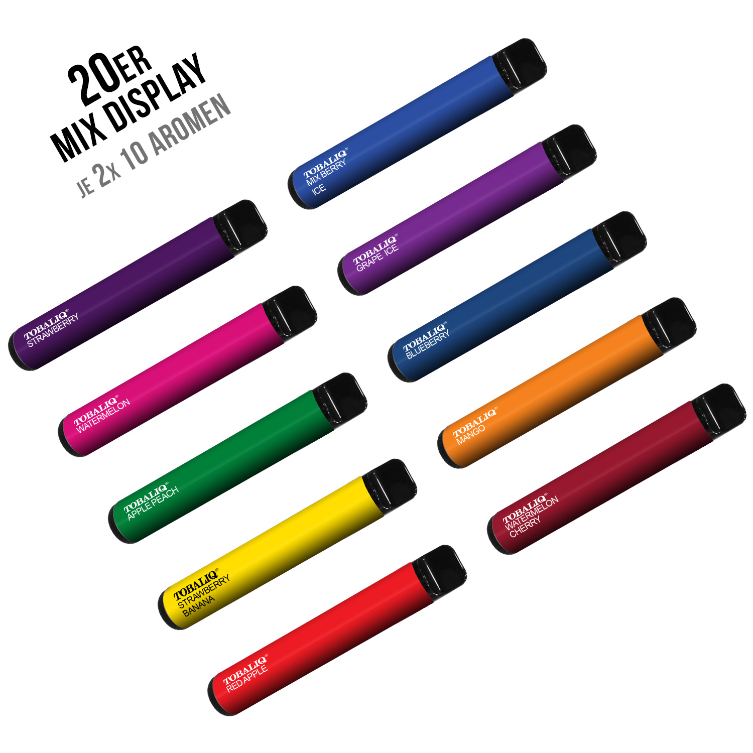 TobaliQ E-Shisha 700 Puffs – Ohne Nikotin – 20er Mix Display