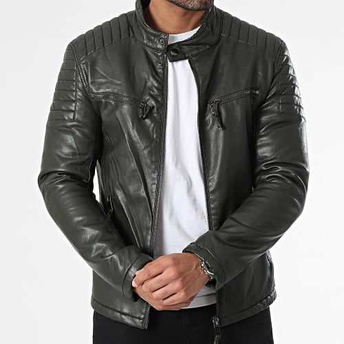 Veste Biker Vert Kaki Foncé