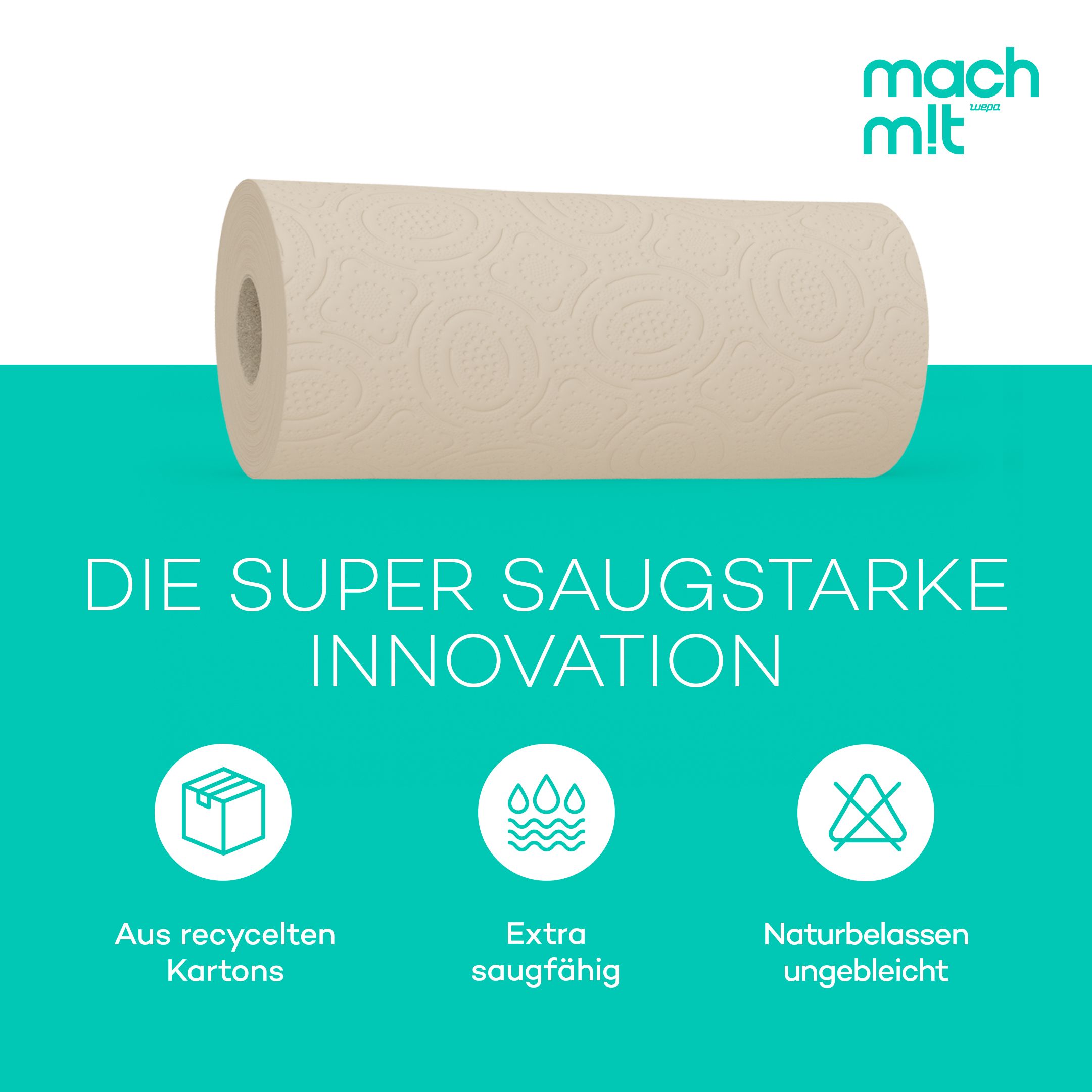 mach m!t PURE Küchenrolle 3-lagig aus recyceltem Karton