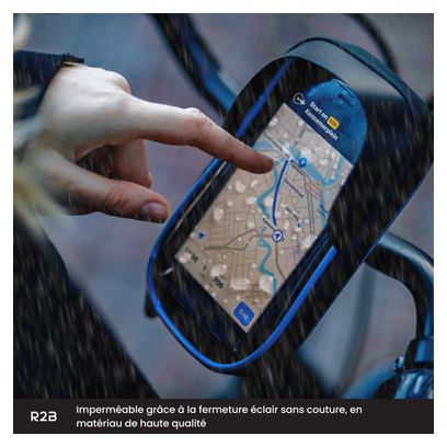 Support et Protection Smartphone Etanche Pour vélo R2B Rotation à 360 Degrés Noir/Bleu