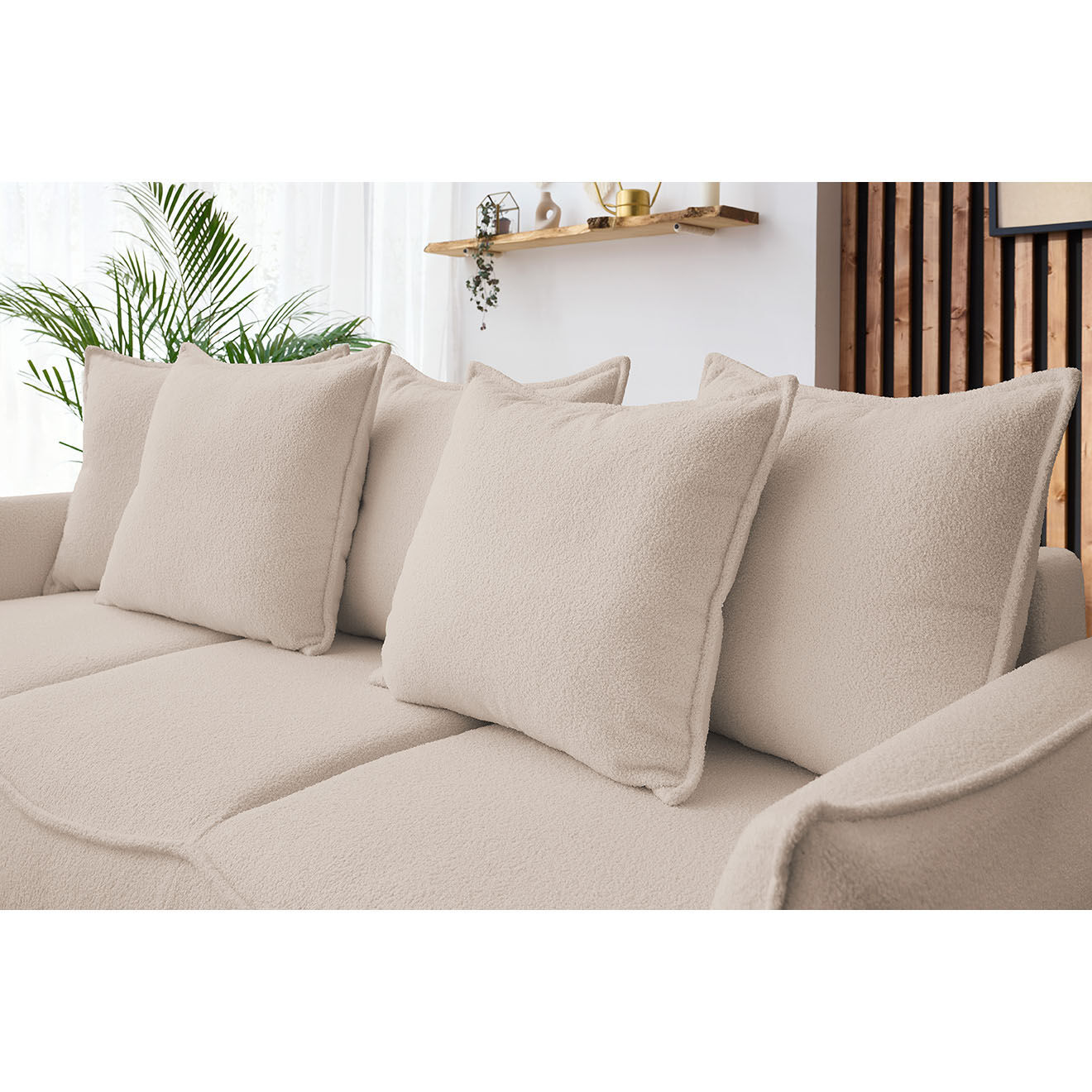 Bobochic Canapé 3 places convertible coffre Bouclette Leon beige - 226x97x90 cm