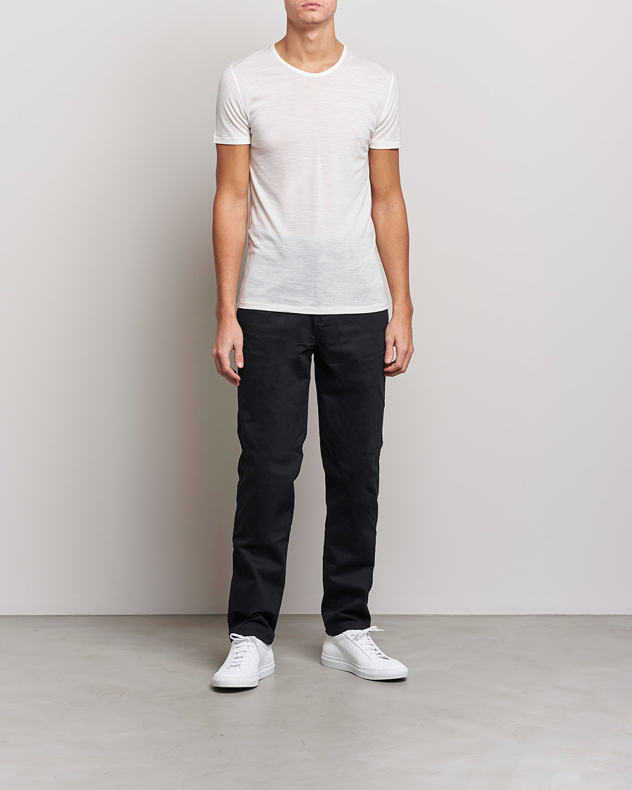 Zimmerli of Switzerland Wool/Silk Crew Neck T-Shirt Ecru