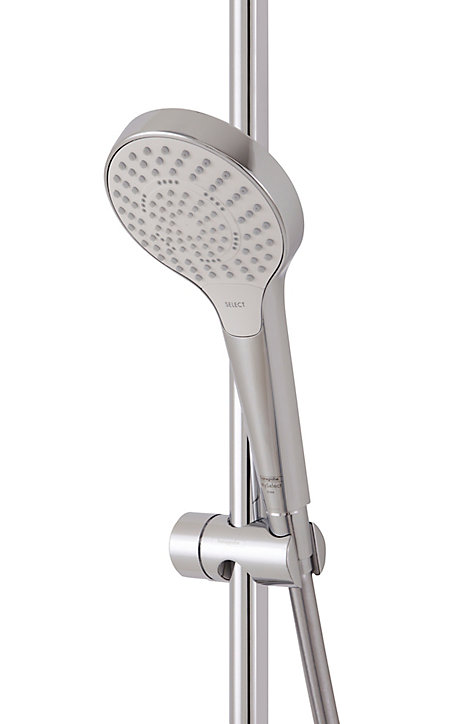 Colonne de douche sans robinetterie avec douchette 3 jets + flexible + barre réglable, chrome, Hansgrohe Reno 220 surface
