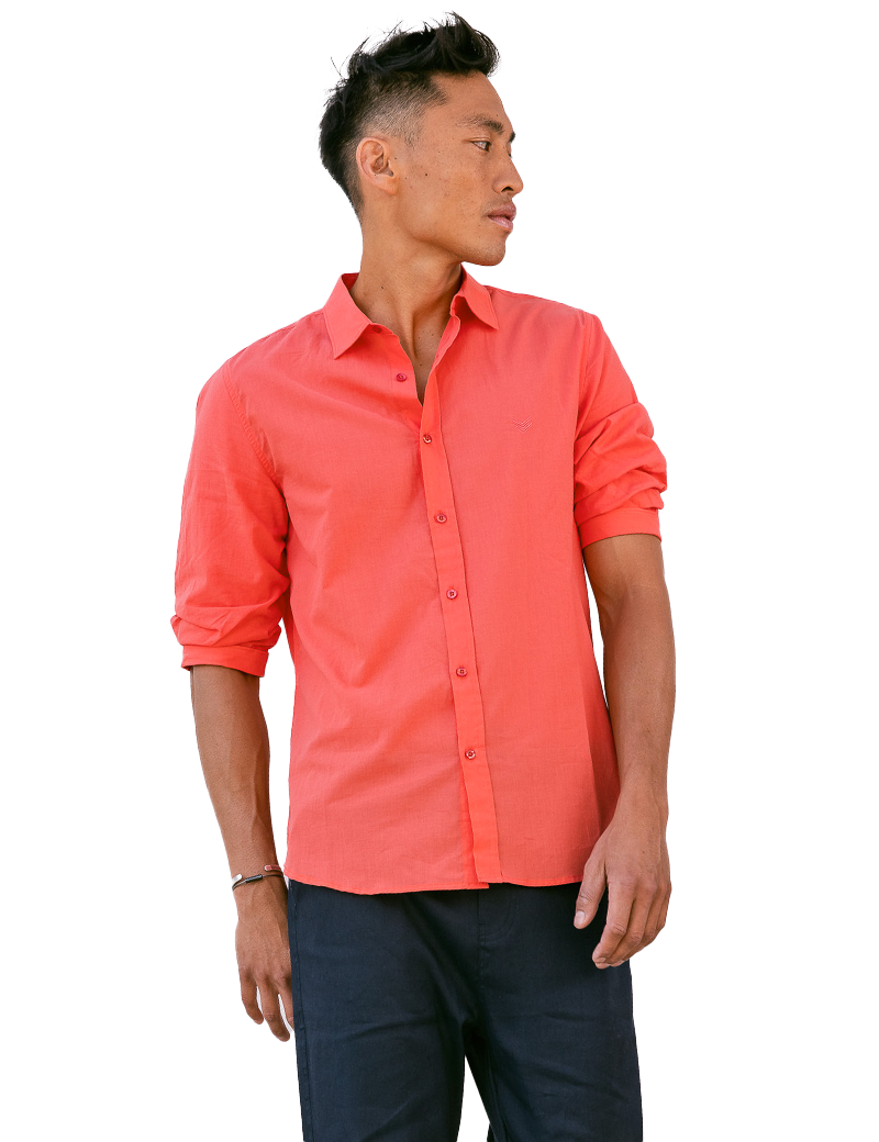 HBT CHEMISE CHARLIE COTON HOMME MANCHES 3/4 CORAIL