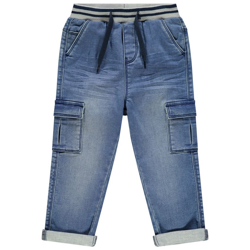Jean effet used style cargo à poches et taille élastiquée - Bleu moyen