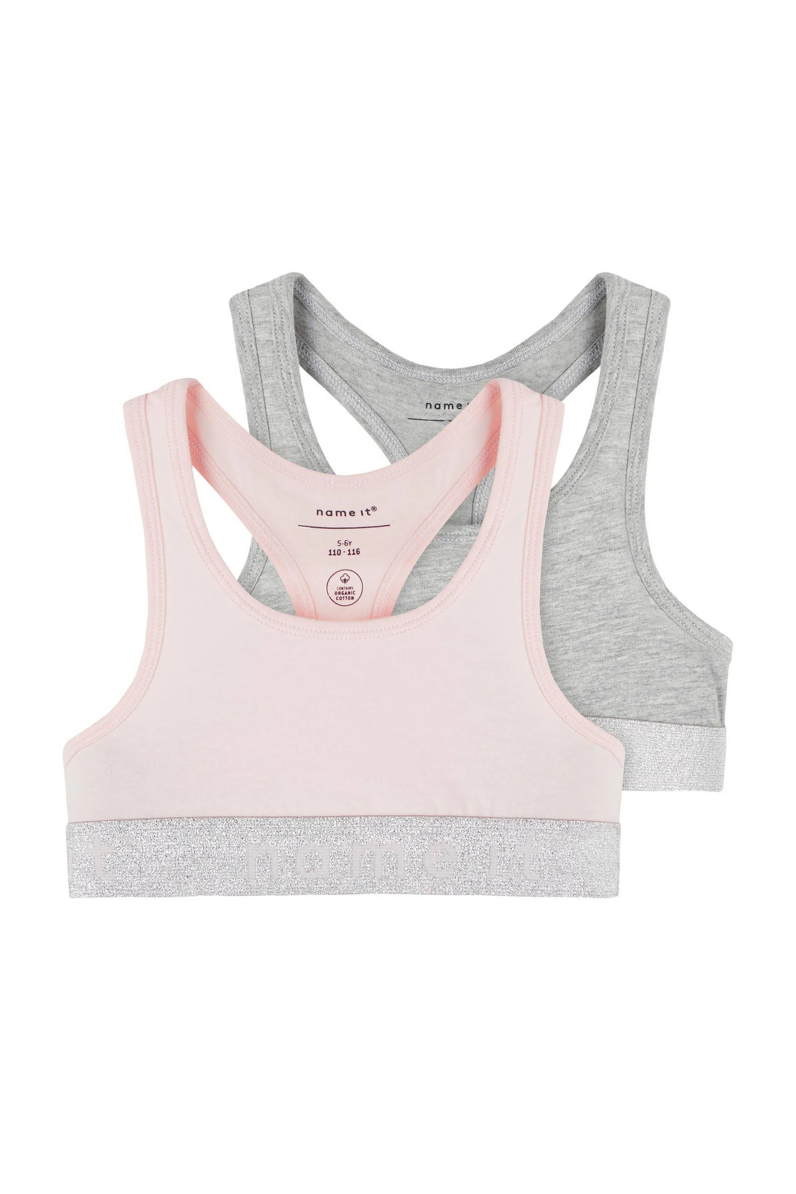 NAME IT bh top - set van 2 lichtroze/grijs melange
