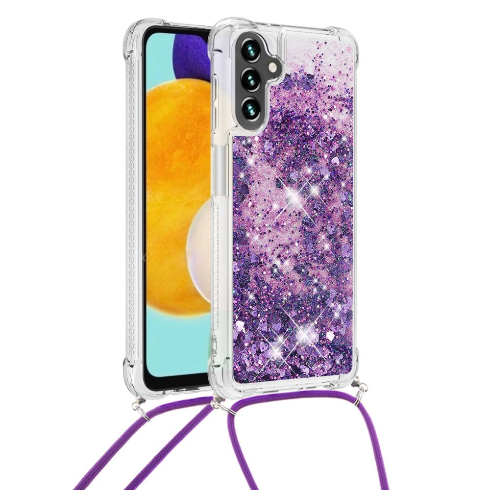 Samsung Galaxy A54 5G Necklace Gummi Hülle Liquid Glitzer   Handykette (130cm) - Violett