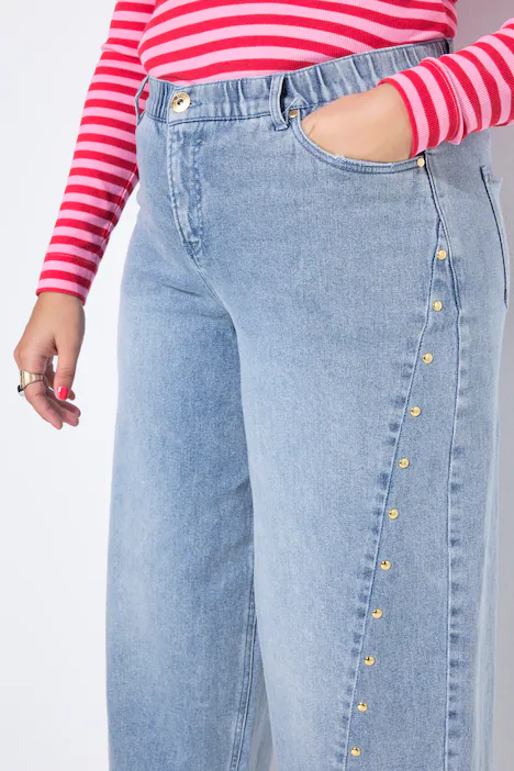 Barrel-Jeans, Ballon-Legs, HighWaist, Schmucknieten, light blue