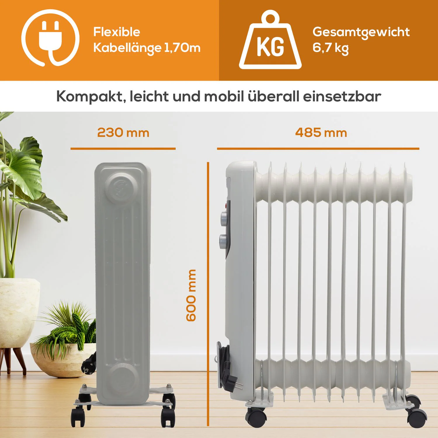 TroniTechnik® Elektroheizung Ölradiator Öl-Heizung Radiator 3 Heizstufen 11 Rippen Elektrischer Heizkörper Thermostat