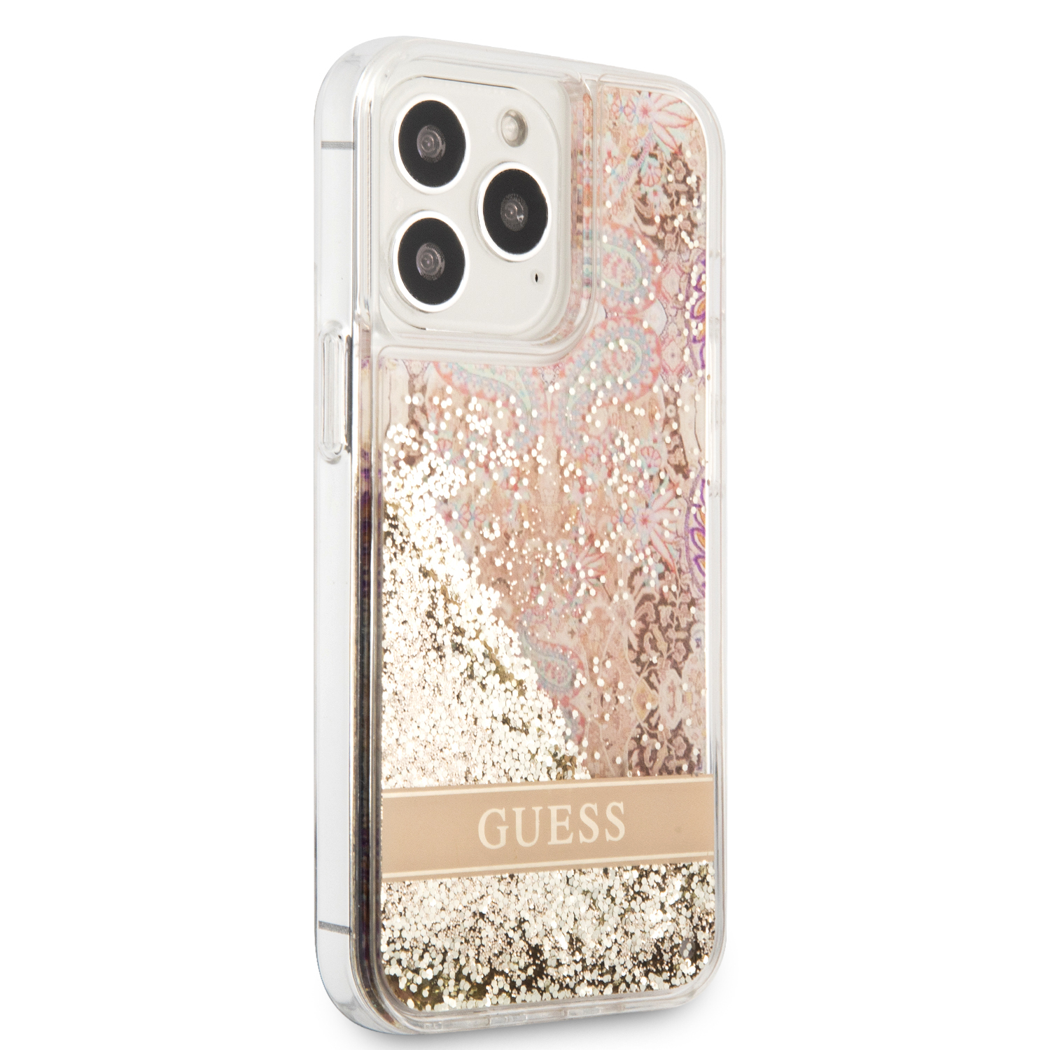 iPhone 13 Pro Hardcase Hülle Liquid Glitter Paisley (GUHCP13LLFLSD) - Gold / Transparent