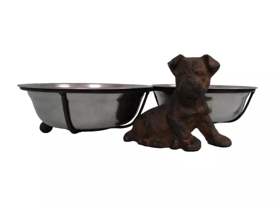 Gamelle double en fer et fonte chien
