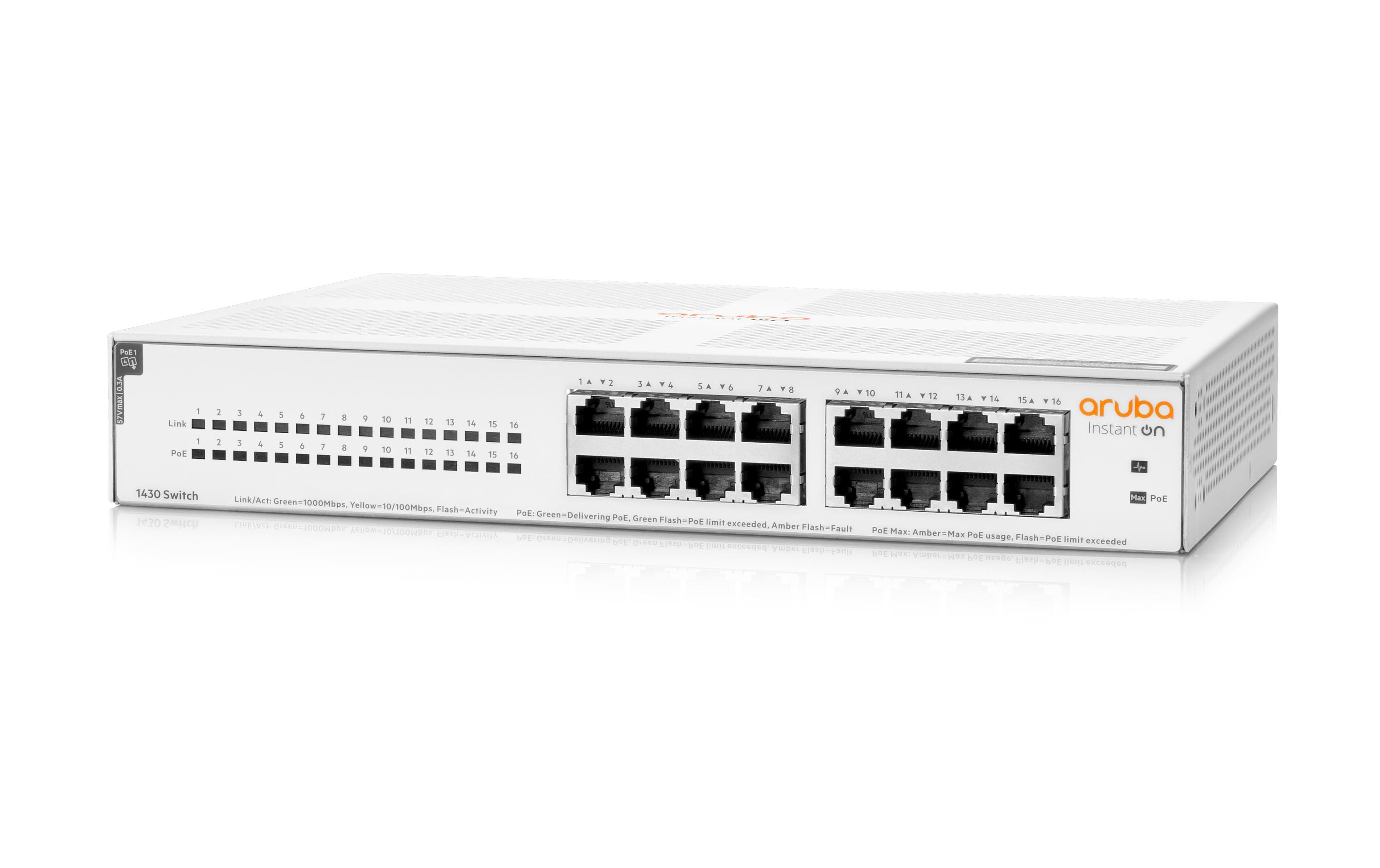 PoE+ Switch Instant On 1430-16G-PoE+ 16 Port<br>Aruba Instant On 1430 Nicht verwaltete Ethernet-Switches für einfache Konnektivität