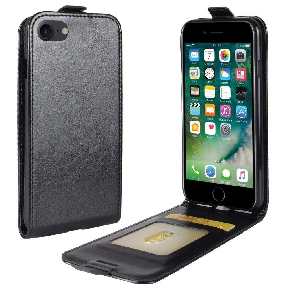 iPhone SE (2022/2020) / 8 / 7 / 6S Leder Tasche Flip Cover Vertikal - Schwarz