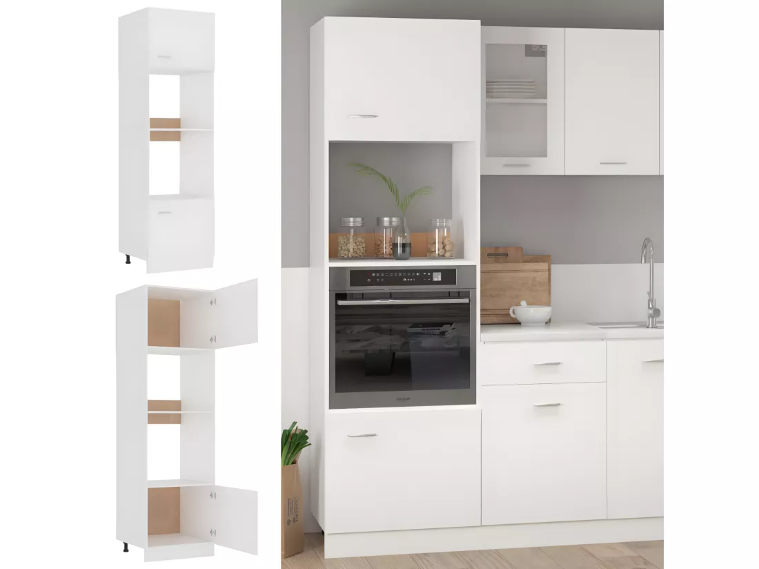 Armoire à micro-ondes Blanc 60x57x207 cm Bois d’ingénierie