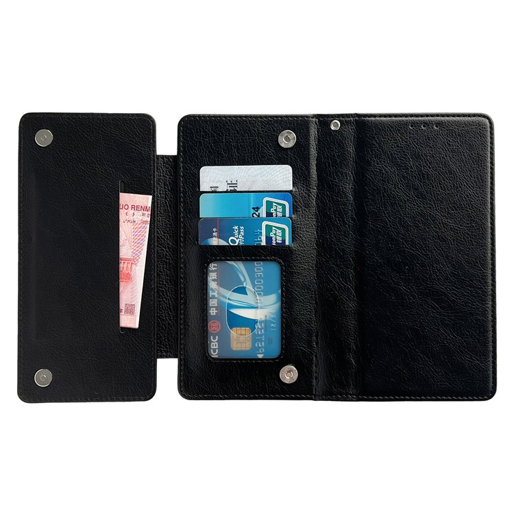 iPhone 16 Pro 2in1 Leder Tasche mit 7 Kartenfächern   Münzfach   Magnetische Schutzhülle - Schwarz