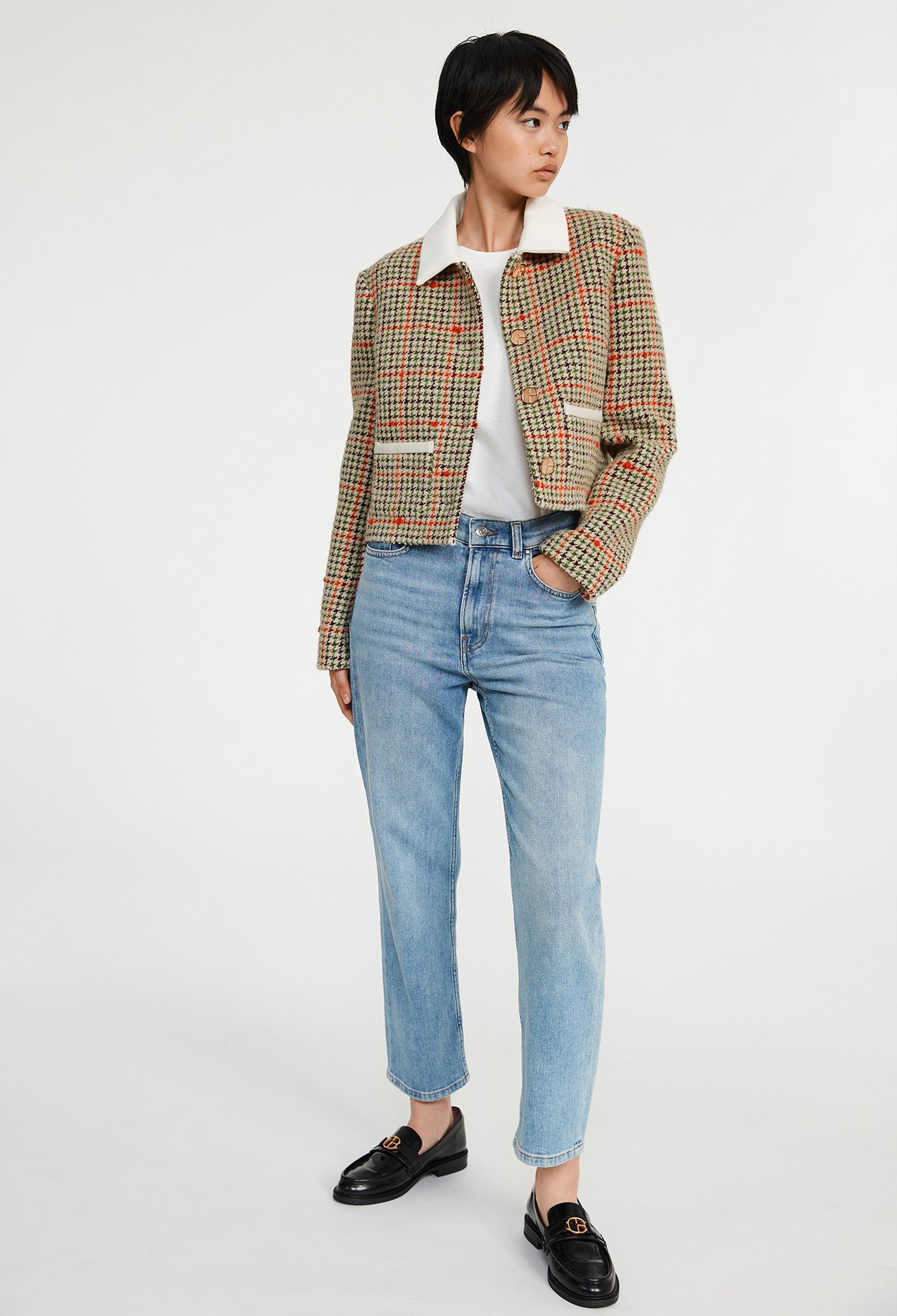 Veste &agrave; carreaux contraste