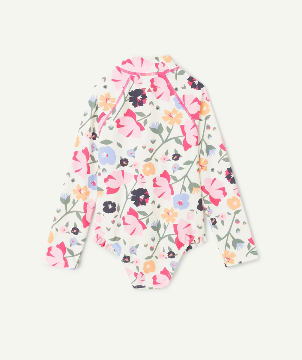 COMBINAISON ANTI-UV ZIPPÉ FILLE EN FIBRES RECYCLÉES ET IMPRIMÉ FLEURI