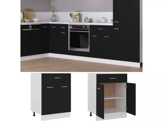 Meuble bas de cuisine Noir 60x46x81,5