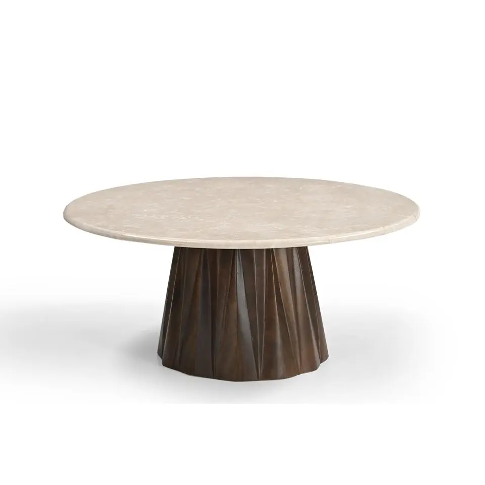 Salontafel Rond 90cm - Marmer/Mangohout - Faiza