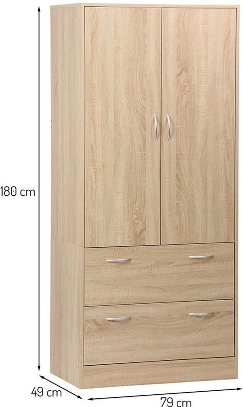 Milton & Oldbrook - Novara - Kledingkast - Houtlook - 2 Deuren - 2 Lades - 79 x 49 x 180 cm