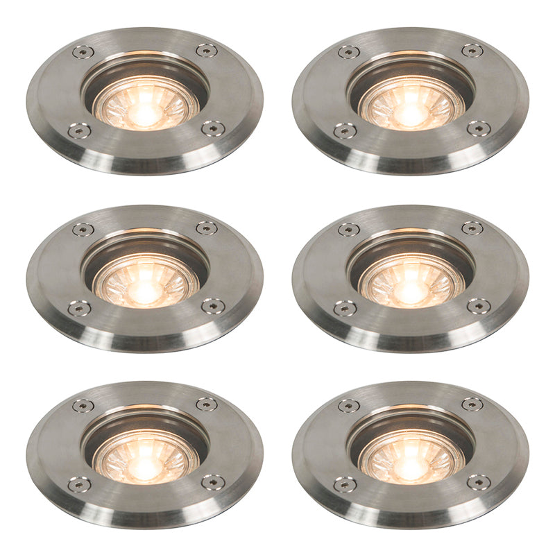 QAZQA Set van 6 buiten grondspots staal 11cm IP67 - Basic Round
