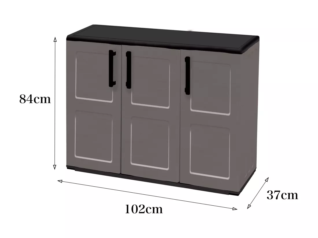 Armoire d'extérieur Gesves, Armoire de balcon polyvalente, Armoire d'extérieur 3 portes, 100% Made in Italy, 102x37h84 cm, Gris et Noir, Finition à carreaux