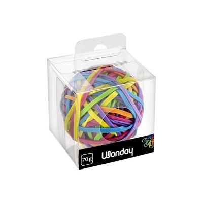 Wonday - Boule d'élastiques en caoutchouc - 38 mm x 3 mm - 70 g - assortiment de couleurs fluorescentes