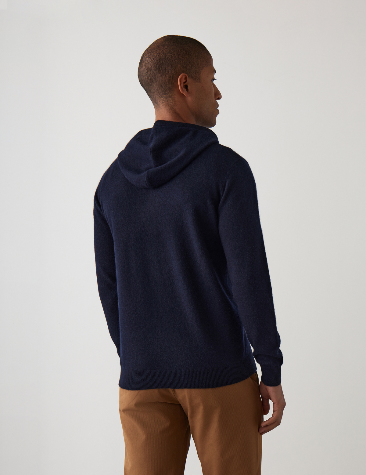 Gilet à capuche zippé en cachemire et laine unis bleu nuit