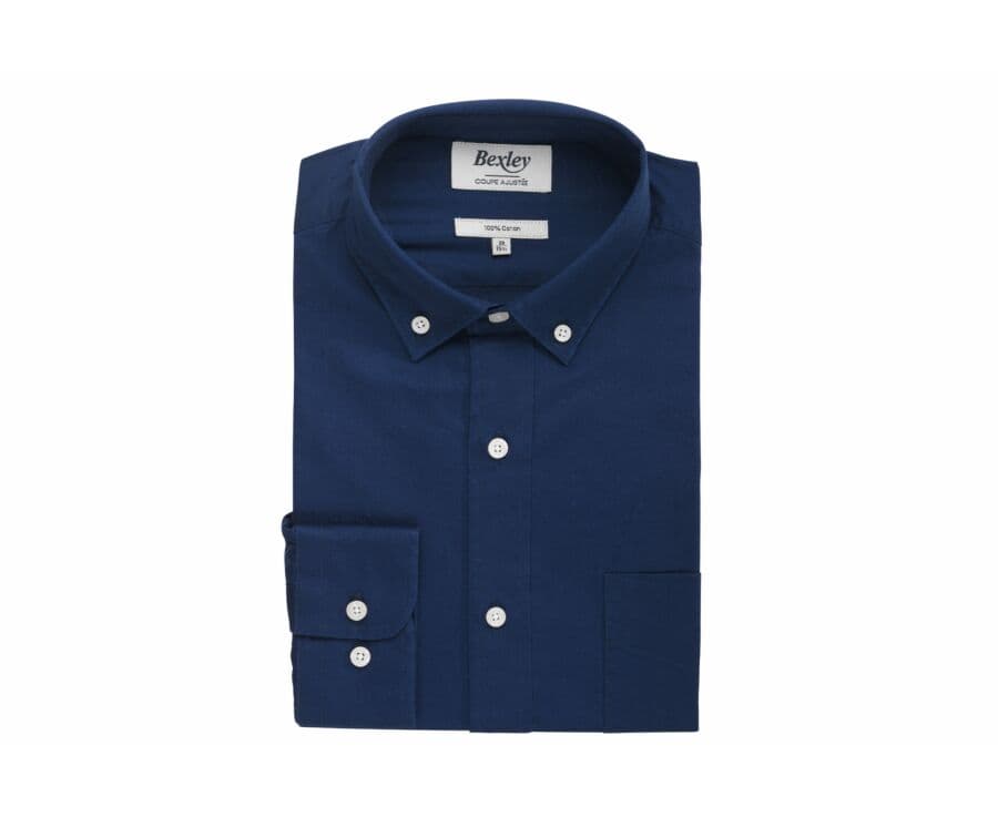 Chemise Bleu Foncé 100% coton - Col américain - MEDWIN