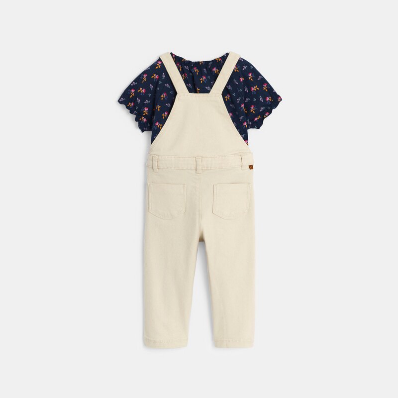 Salopette et tee-shirt fleuri blanc bébé fille Blanc