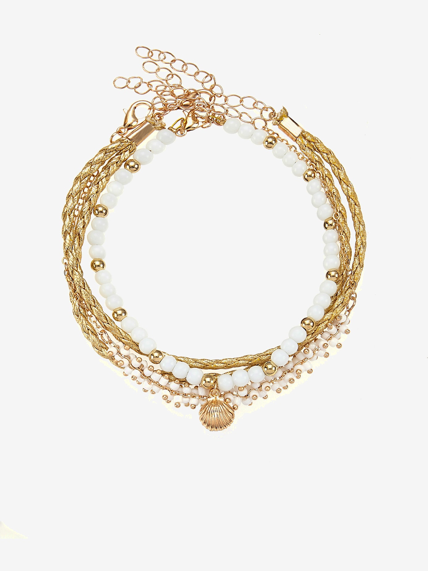Chaîne de cheville avec pendentif perles en métal et verre