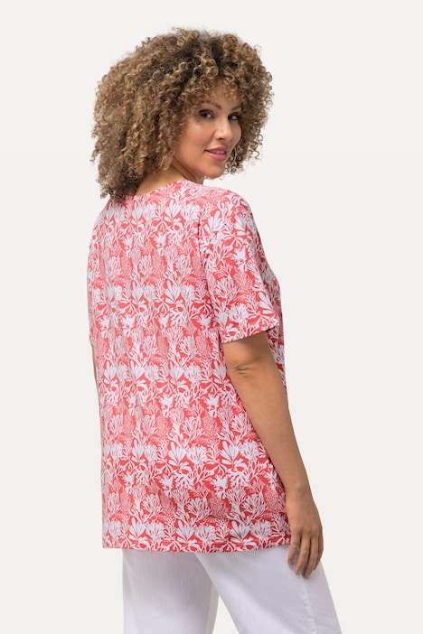 T-Shirt, maritimer Druck, A-Linie, V-Ausschnitt, Halbarm