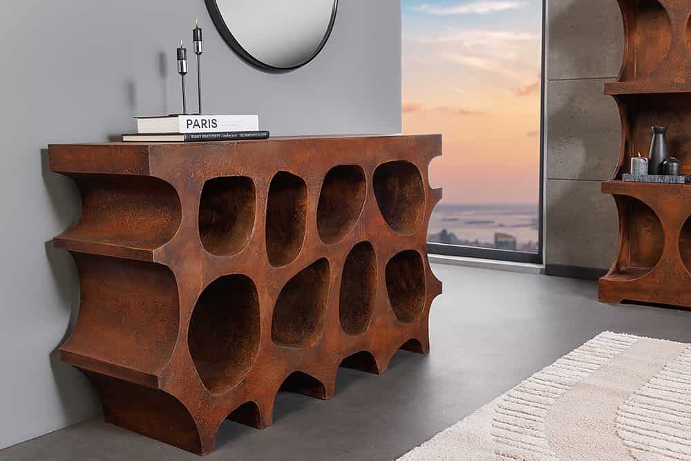 Abstrakter Konsolentisch ART AMBIENTE 120cm kupfer Edelrost-Look Beton