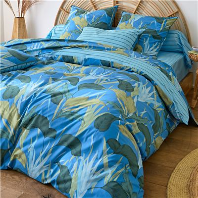 Linge de lit percale feuillage tropical
