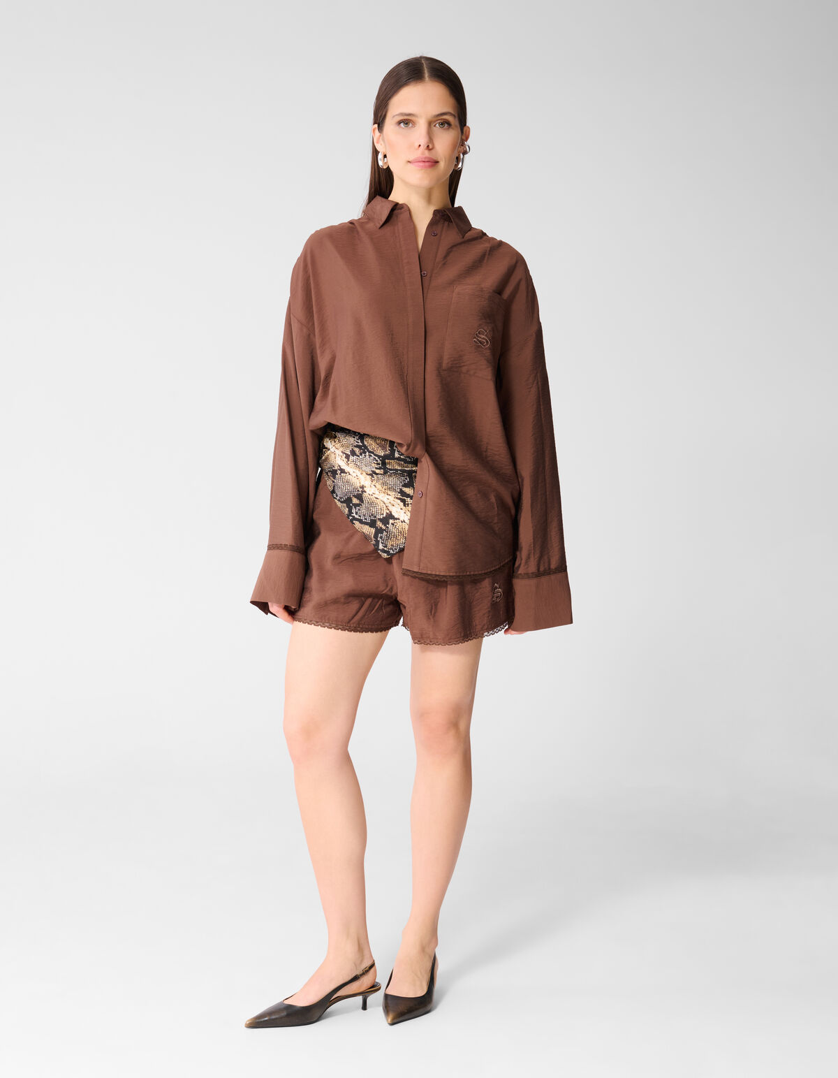 Oversized Kanten Blouse Bruin