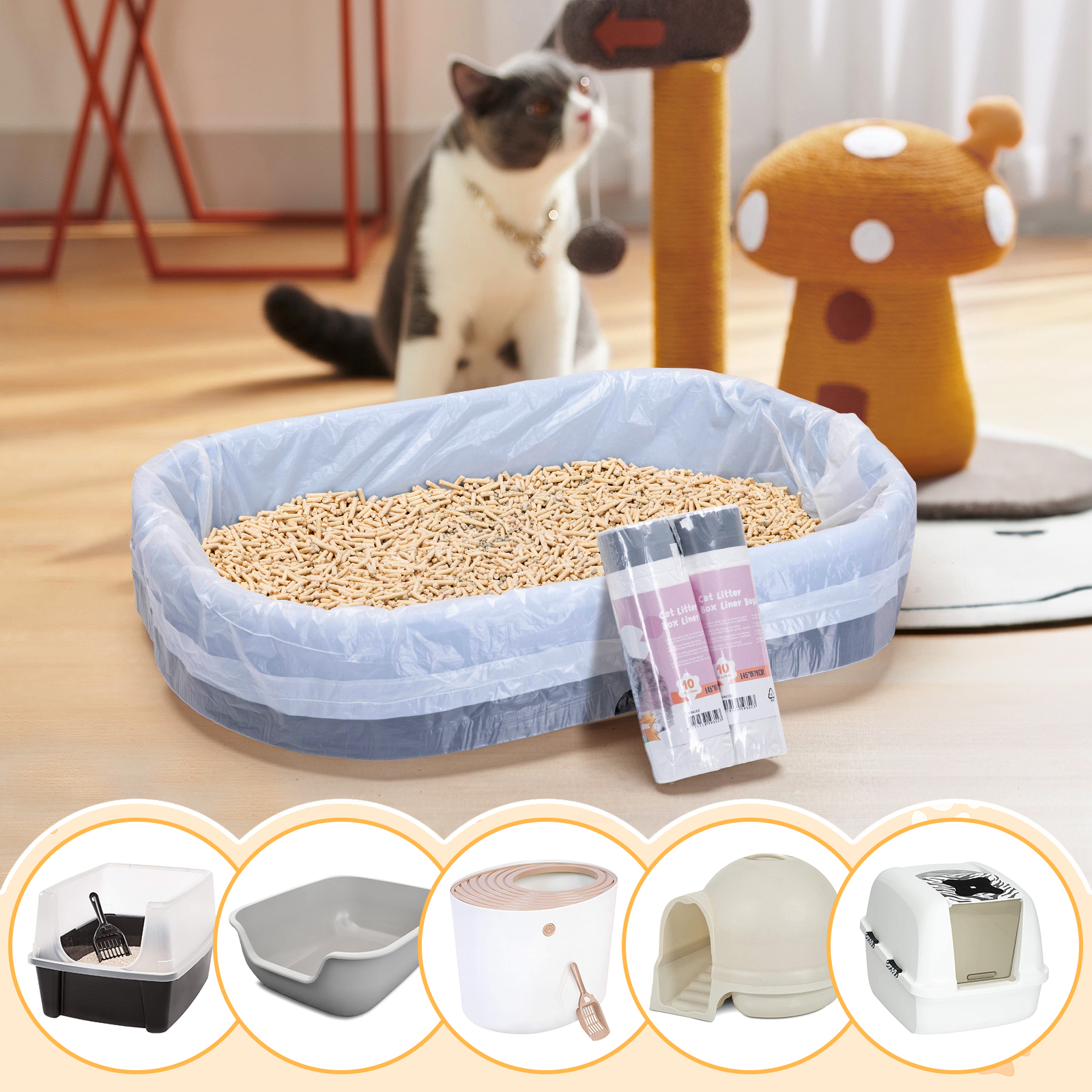 Nobleza 20 Sacos Higiênicos, Sacos para Areia de Gato, Forro para Caixa de Areia com Cordão.