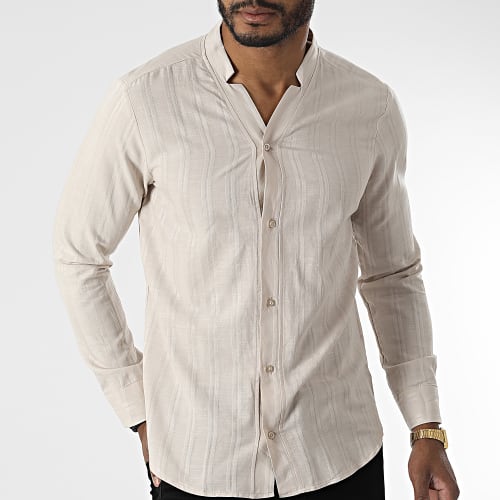 Chemise Manches Longues A Rayures ML601 Beige