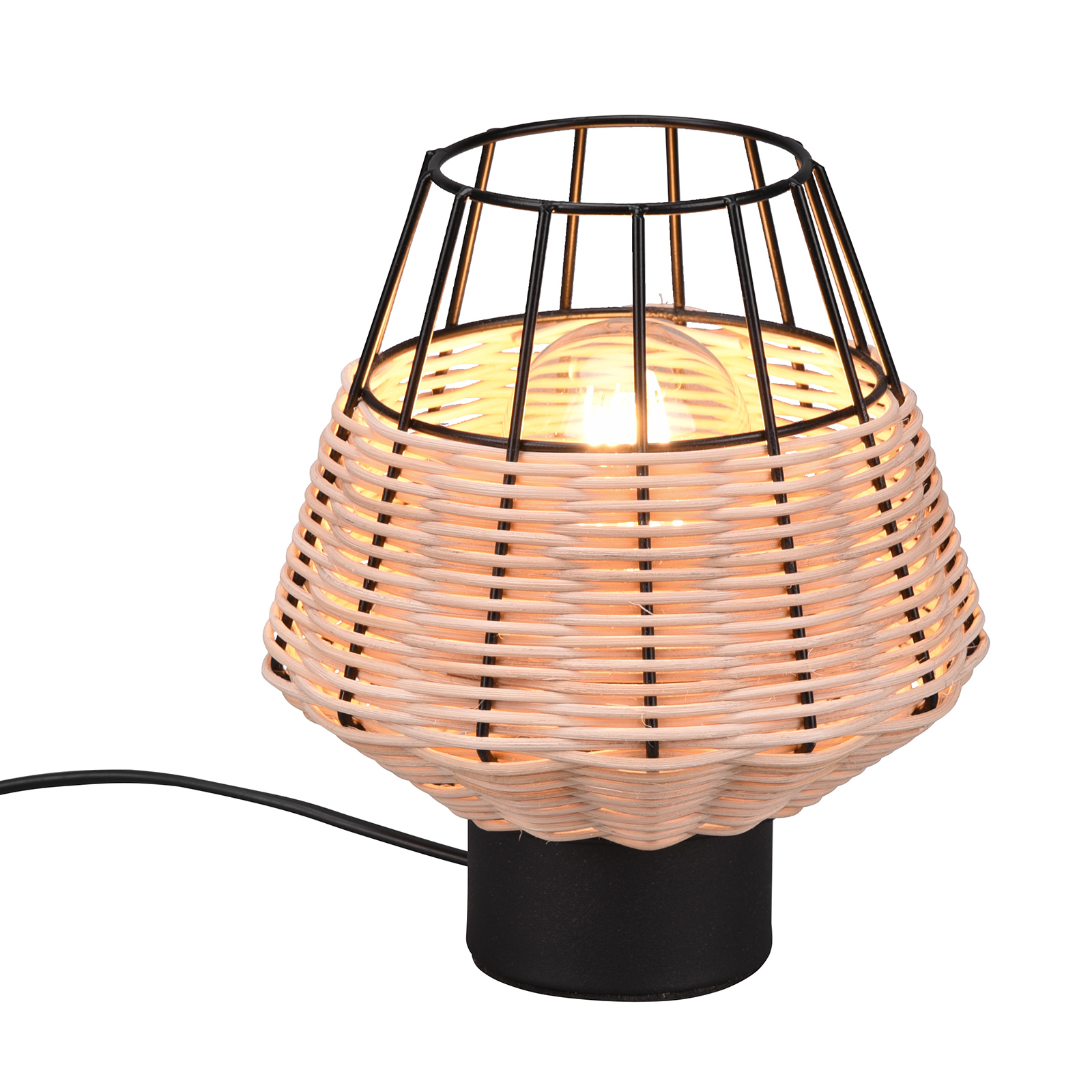 Tischleuchte - natur-schwarz - Rattan - 20 cm