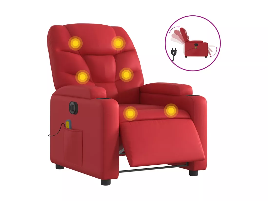 Fauteuil massant inclinable électrique rouge similicuir