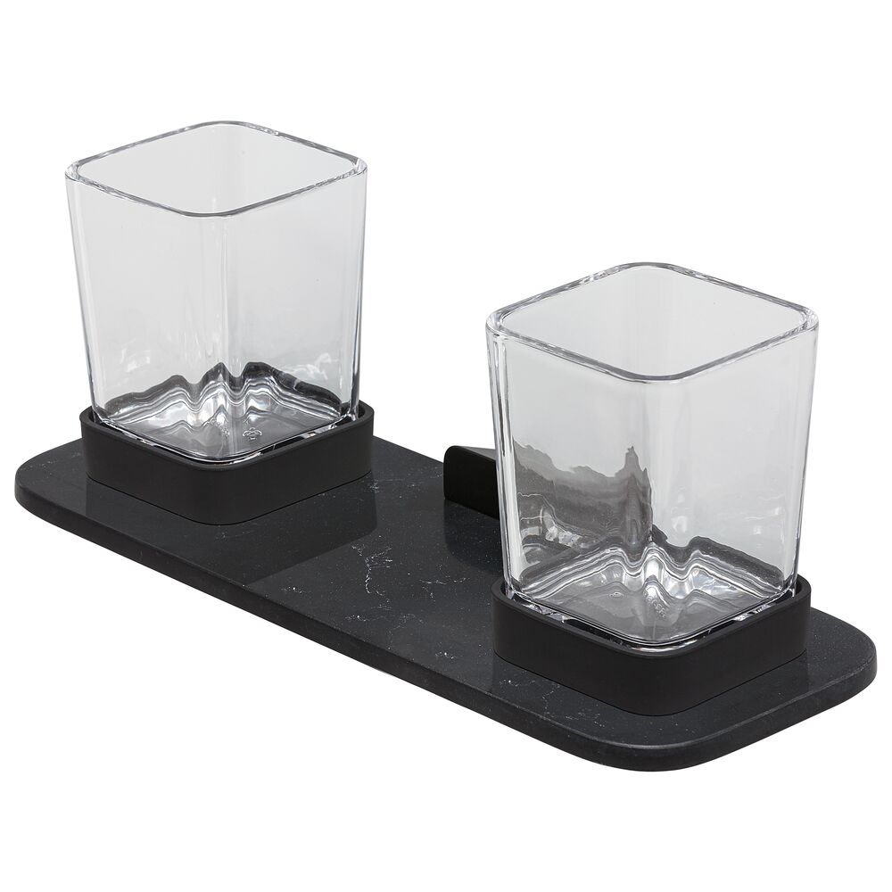 Geesa Shift glashouder dubbel zwart met planchet van matzwarte marmerlook