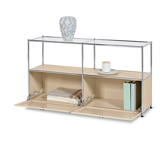 Sideboard Metall »CN3« mit 2 Klappen und Glasböden, beige